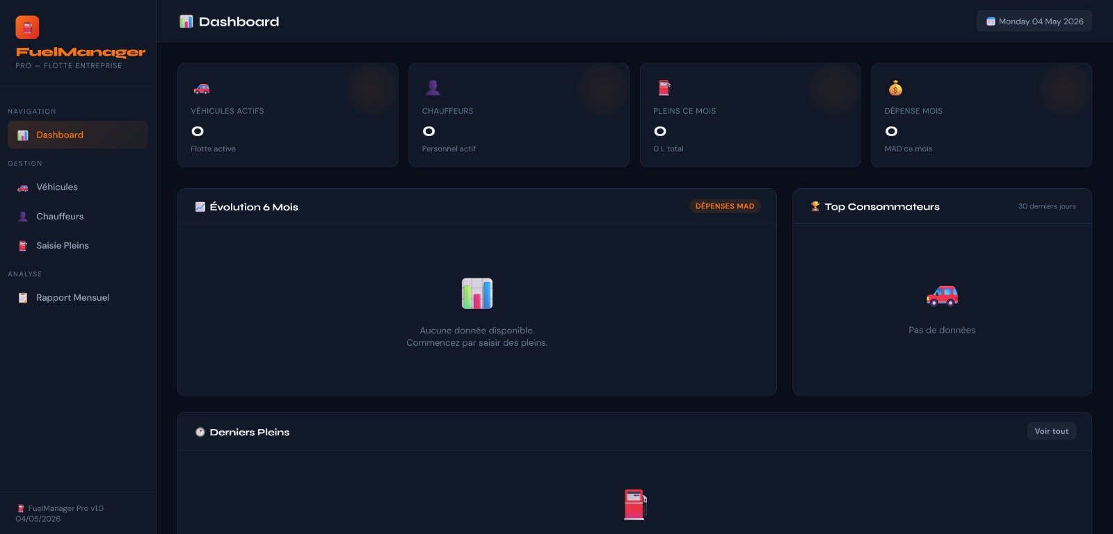 FuelManager — Tableau de bord