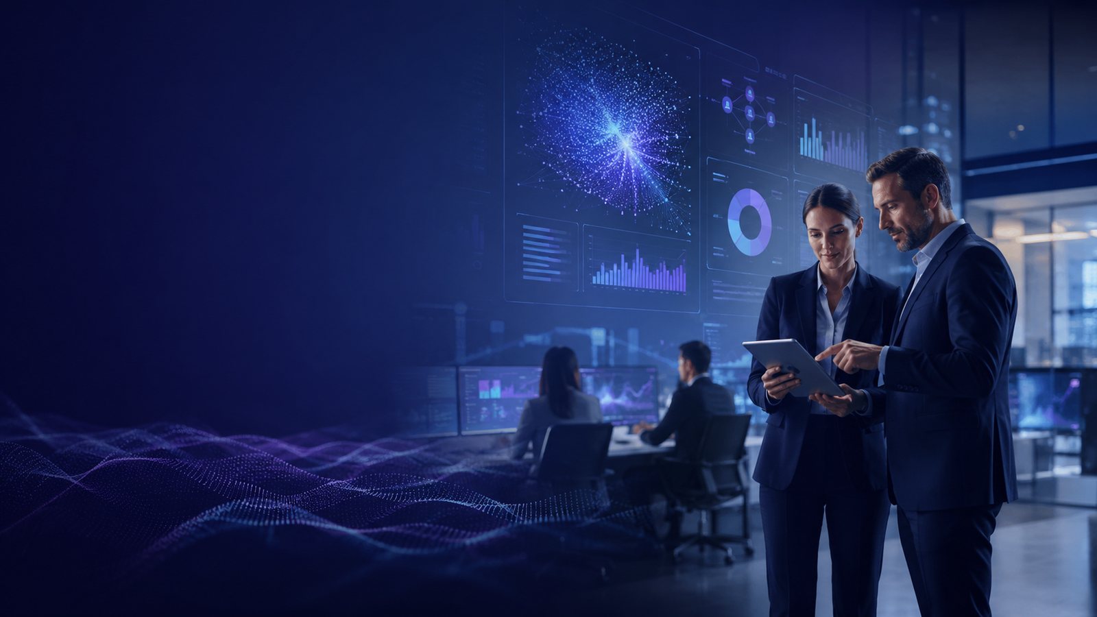 Deux dirigeants analysant les indicateurs de leur entreprise